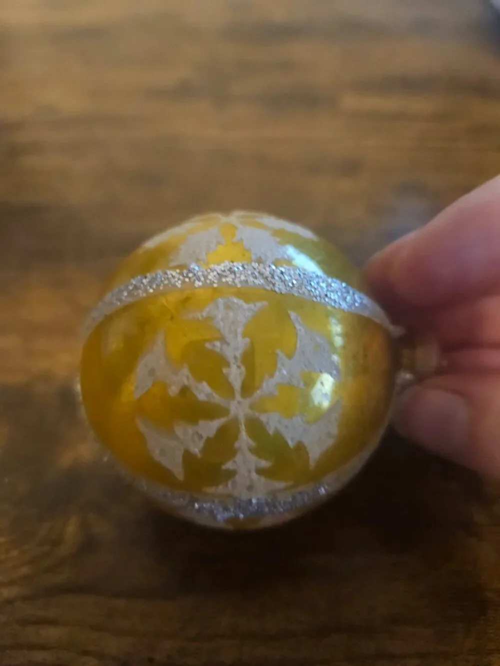 2 Vintage Mercury Glass Stenciled Mica Christmas Ornaments West Germany